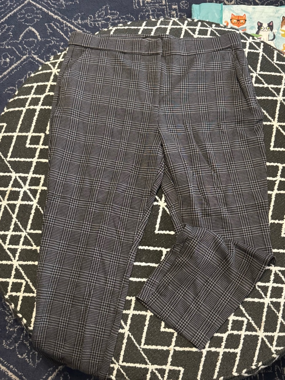 Banana Republic Size 16 Plaid Career Pants Gray Black Stretch Slim Trouser
